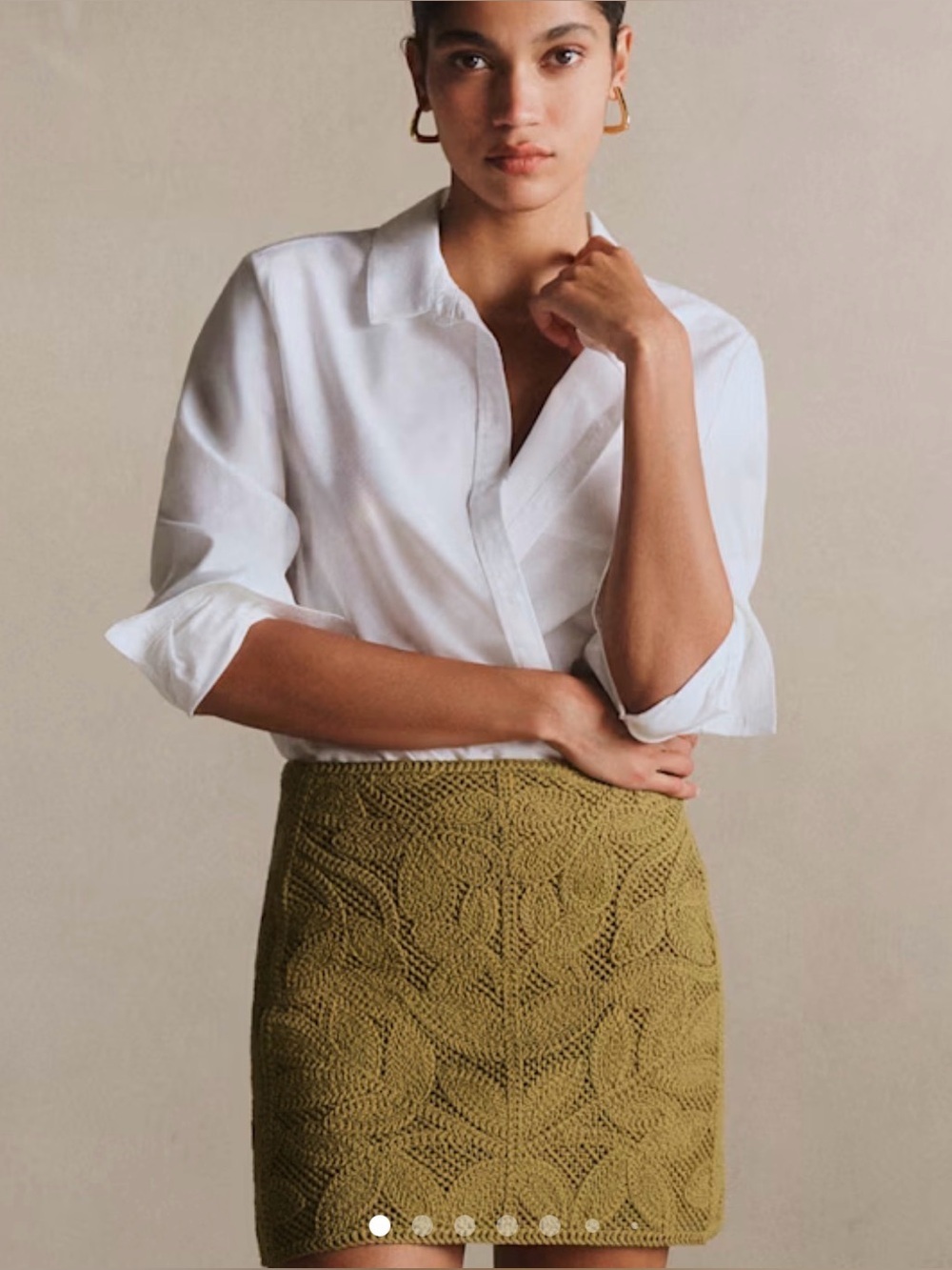 Sezane MALIA SKIRT Medium Guipure Solid Olive Gold NWT